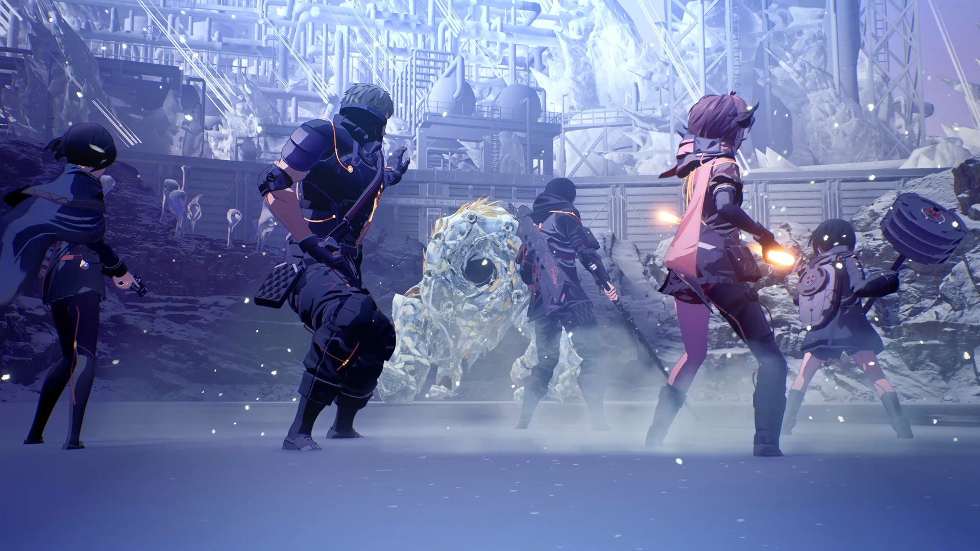 Four characters face off against an ice monster.