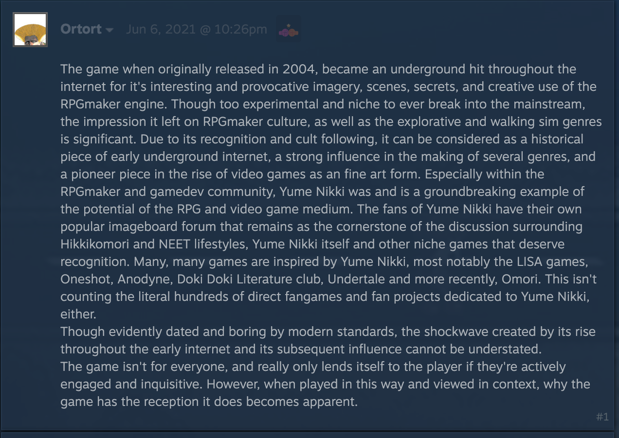 A screenshot of the Steam forum post discussing the game's release and popularity.