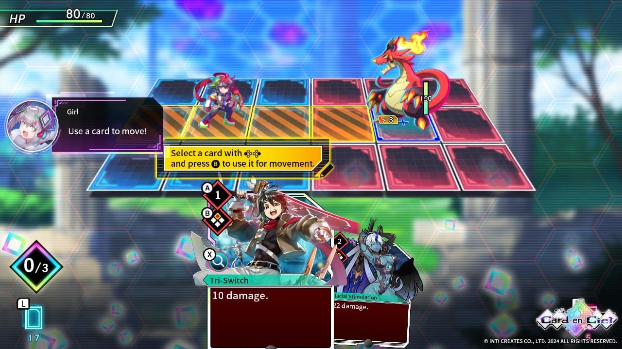 Image is Card En Ciel's battle grid with Neon and an enemy